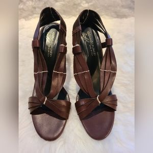 Donald J Pliner 3.5" brown leather slingback sandals size size 10 Italy